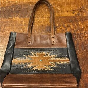 Nocona Belt Company brow/black leather tote Aztec print conceal and carry purse